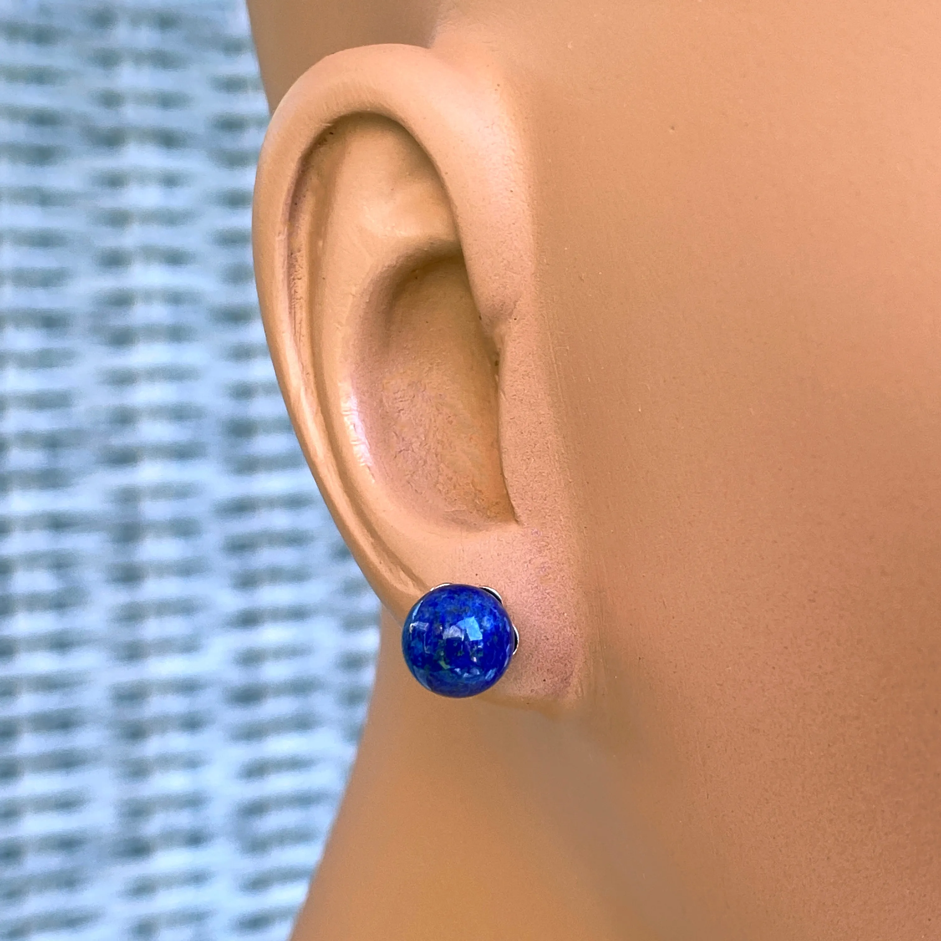 Lapis Lazuli Gemstone and Sterling Silver Stud Earrings