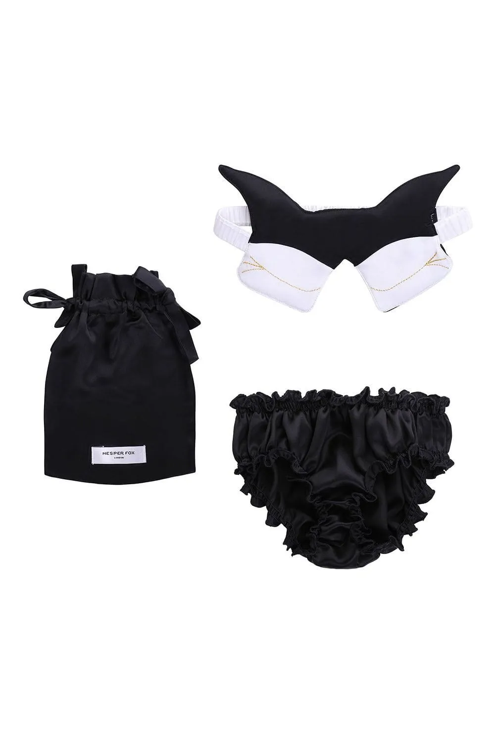 Lola Silk Knickers and Kitsune Silk Sleep Mask Gift Set - Monochrome Collection