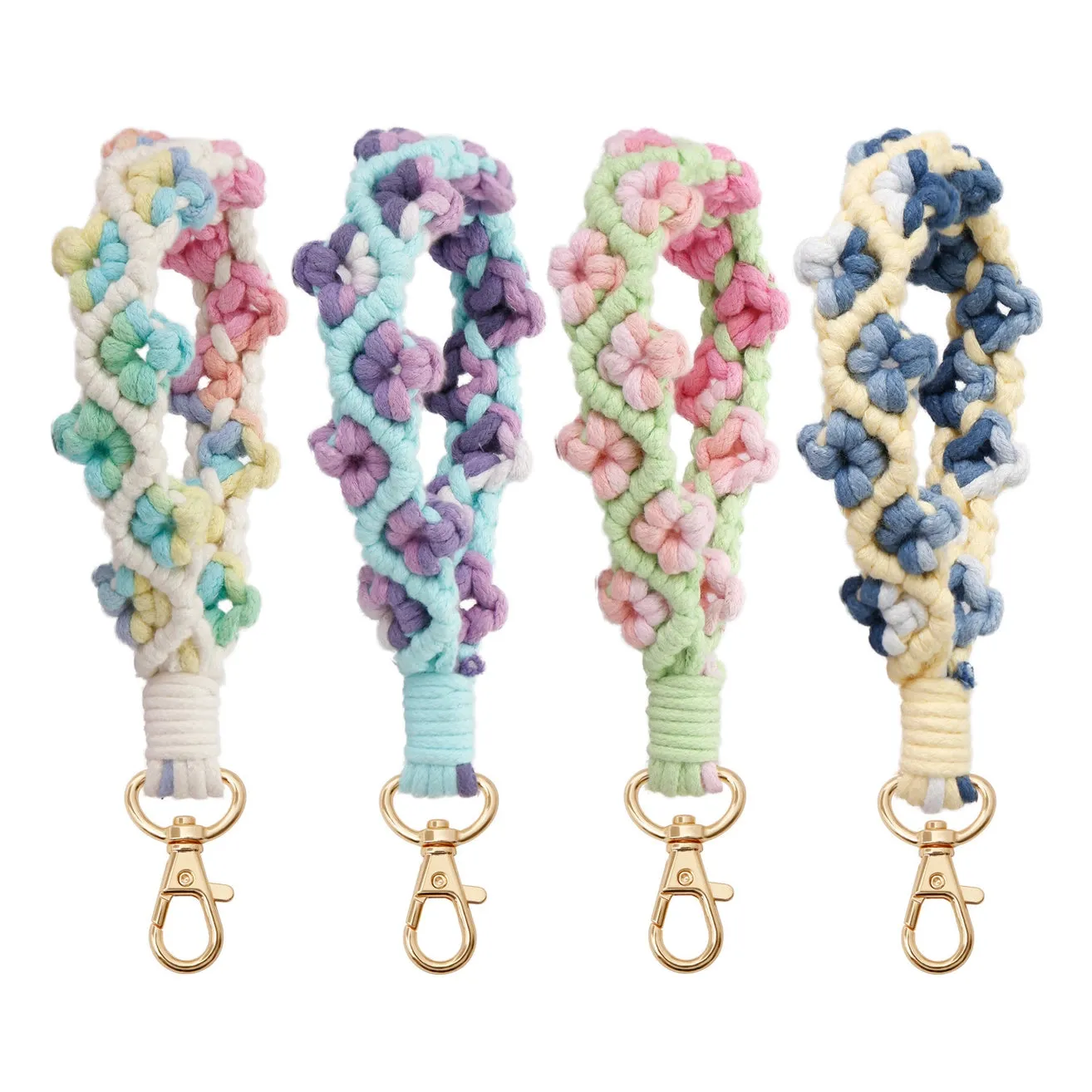 Macrame Multicolor Flower Vine Wristlet Keychain