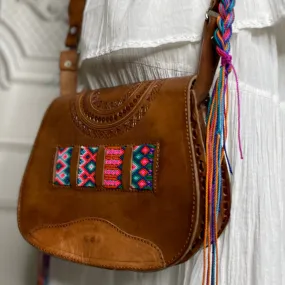 Mexican Leather Crossbody Saddle Bag - Hand Tooled