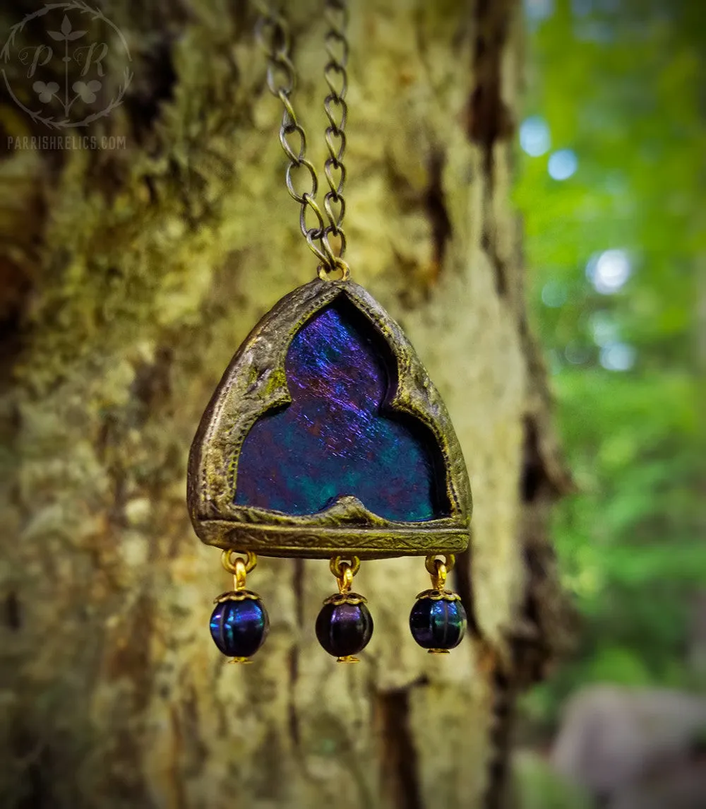 Nyx Trefoil ~ Iridescent Stained Glass Amulet