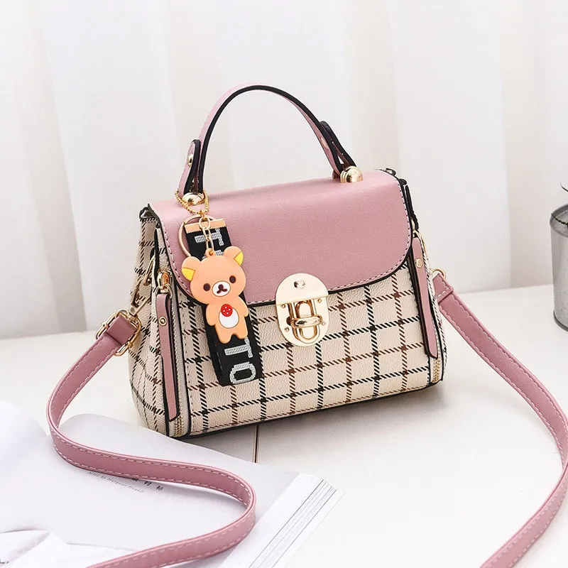 OkoLive SB0046 Korean New Fashion Women School Cute Litter Bear PU Leather Waterproof Handbag Simple Women&#39;s Shoulder Bag