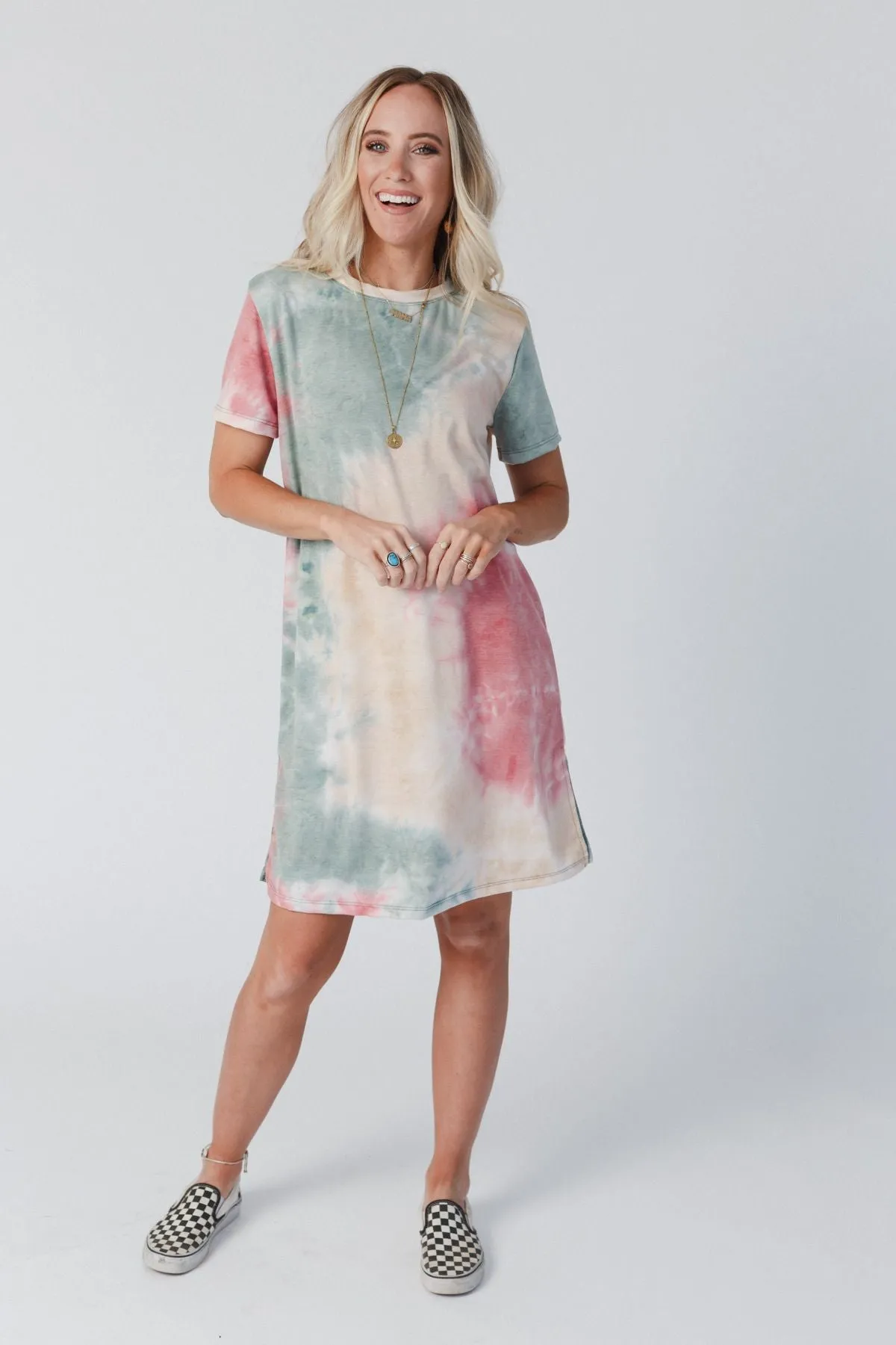 On The Daily Oversized Slit Tee Dress - Tie Dye