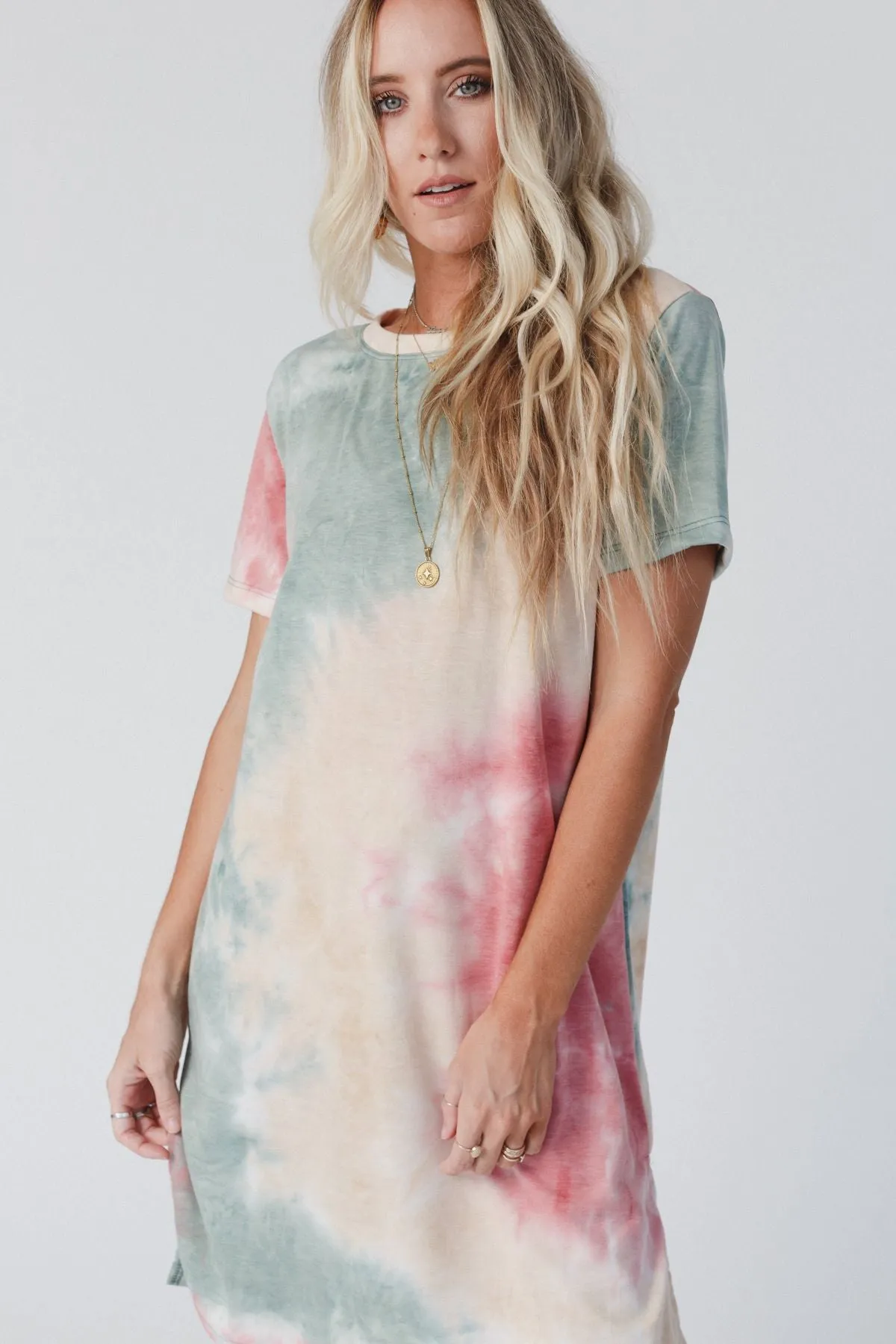 On The Daily Oversized Slit Tee Dress - Tie Dye