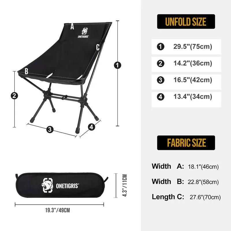 ONE TIGRIS PORTABLE CAMPING CHAIR 03 (HIGH BACK) - BLACK