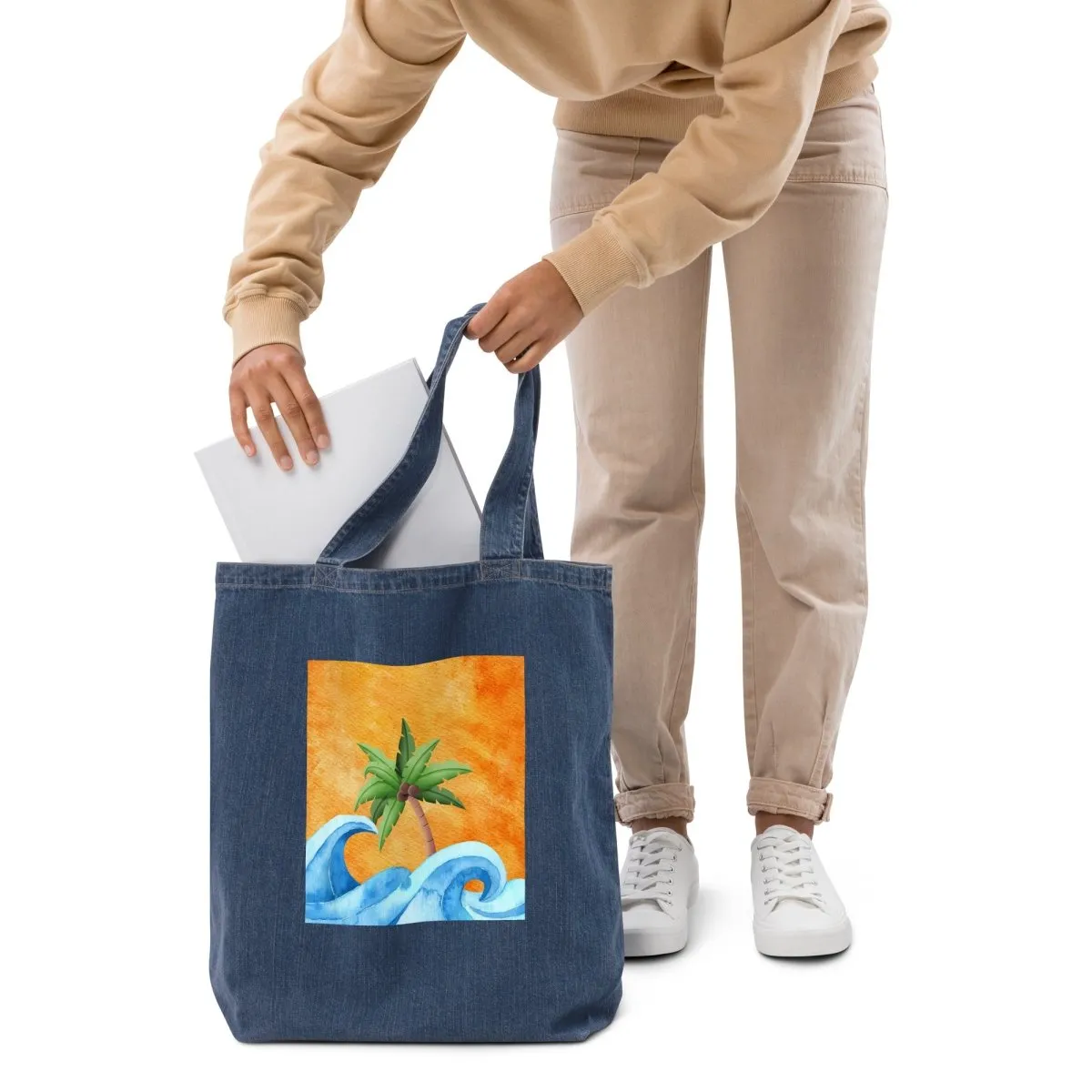 Palm Tree Dreams Organic Denim Tote Bag