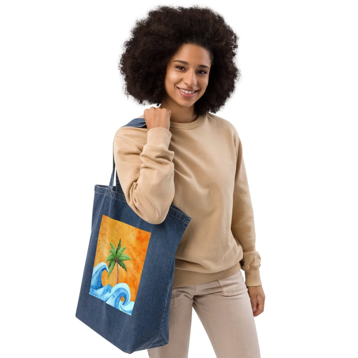 Palm Tree Dreams Organic Denim Tote Bag