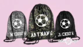 Personalised Footbal Camo PE Kit School Boys Girls Kids Backpack Drawstring Bag