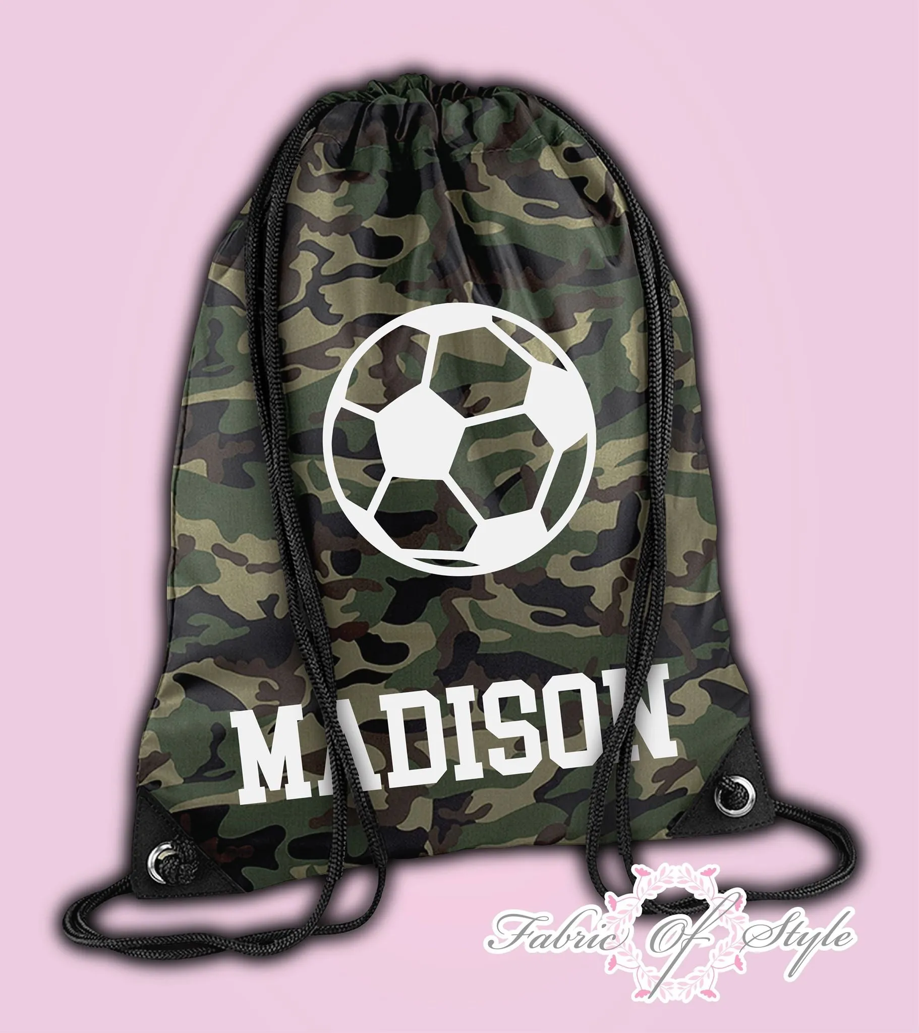 Personalised Footbal Camo PE Kit School Boys Girls Kids Backpack Drawstring Bag