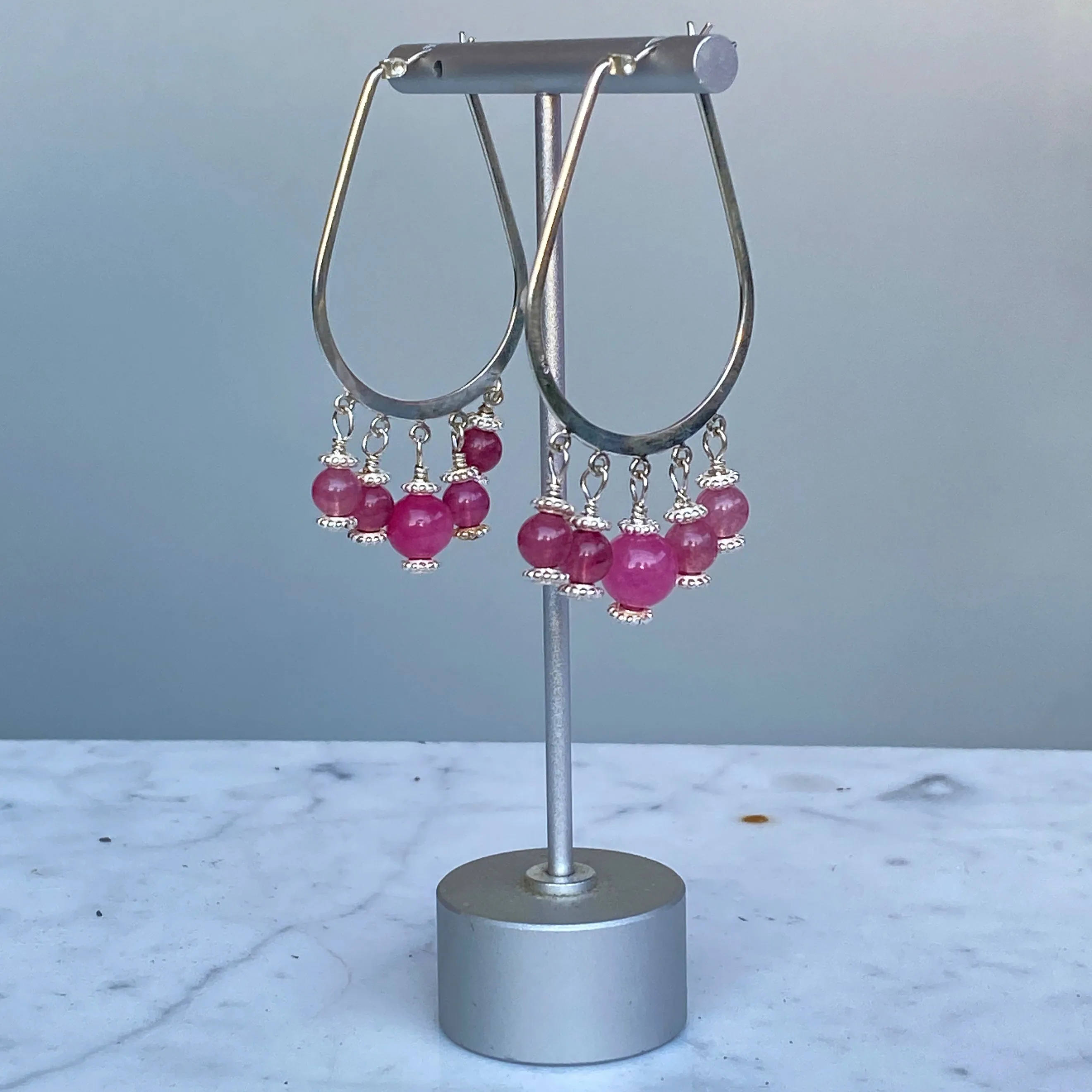 Pink Tourmaline Sterling Silver Hoop Earrings