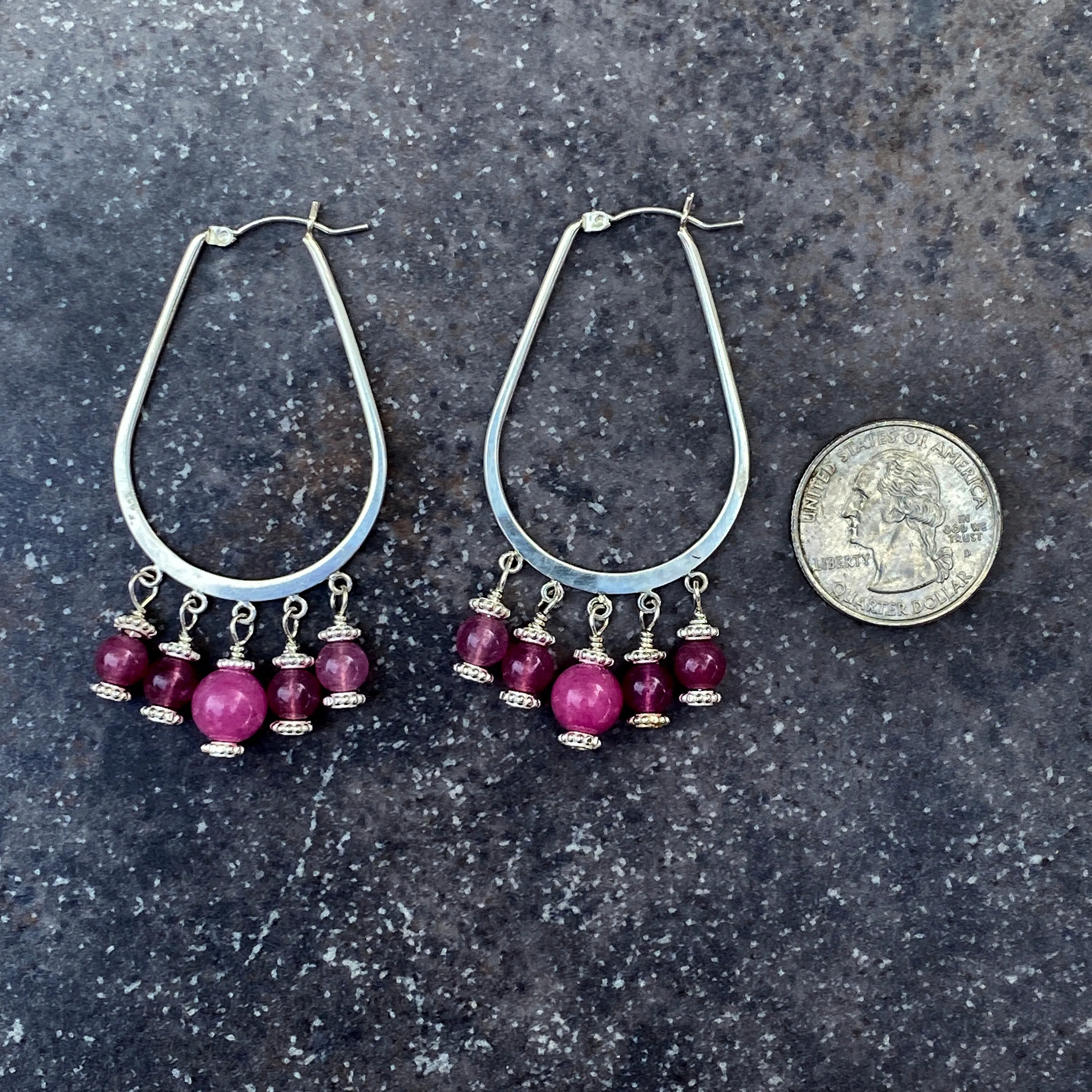 Pink Tourmaline Sterling Silver Hoop Earrings