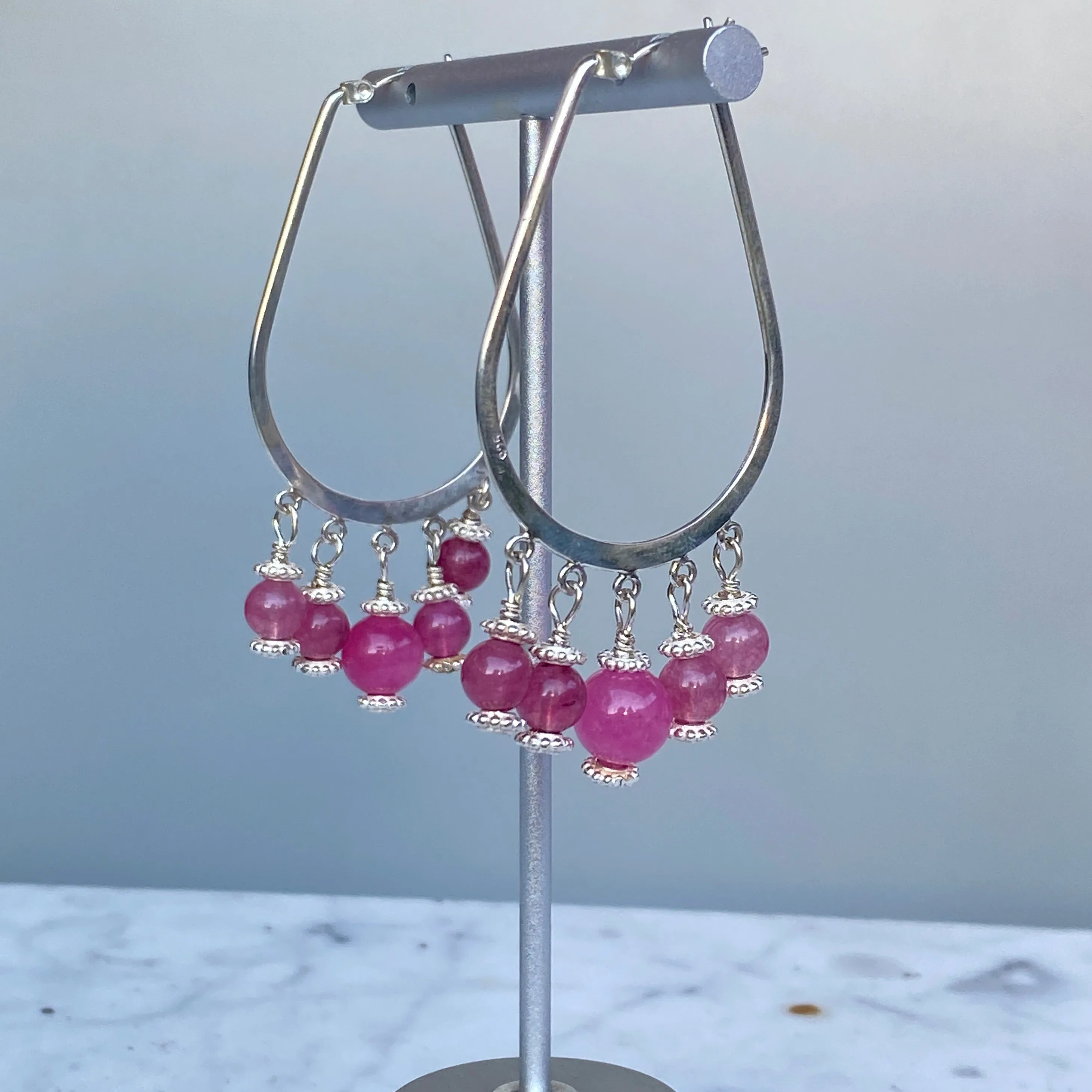 Pink Tourmaline Sterling Silver Hoop Earrings