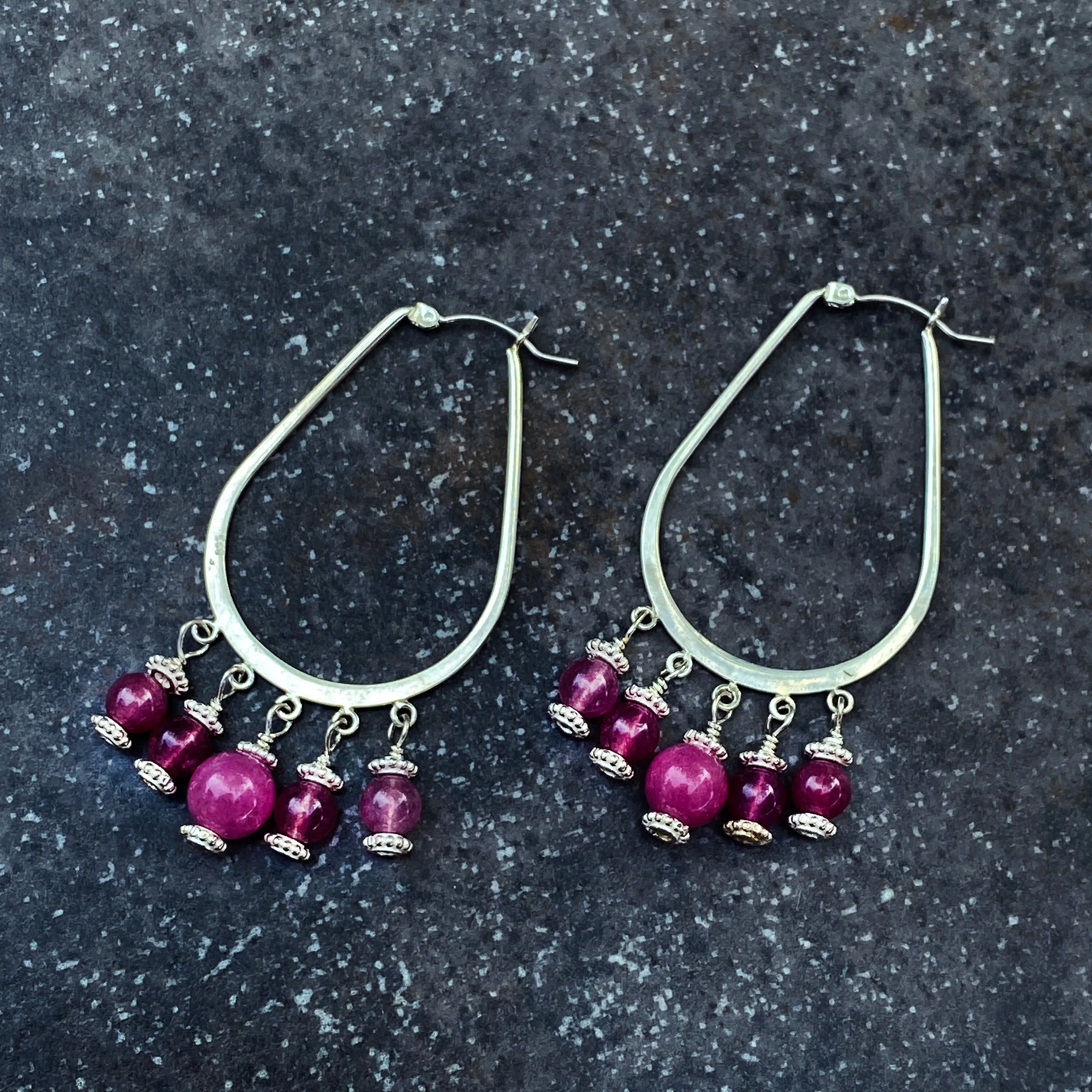 Pink Tourmaline Sterling Silver Hoop Earrings