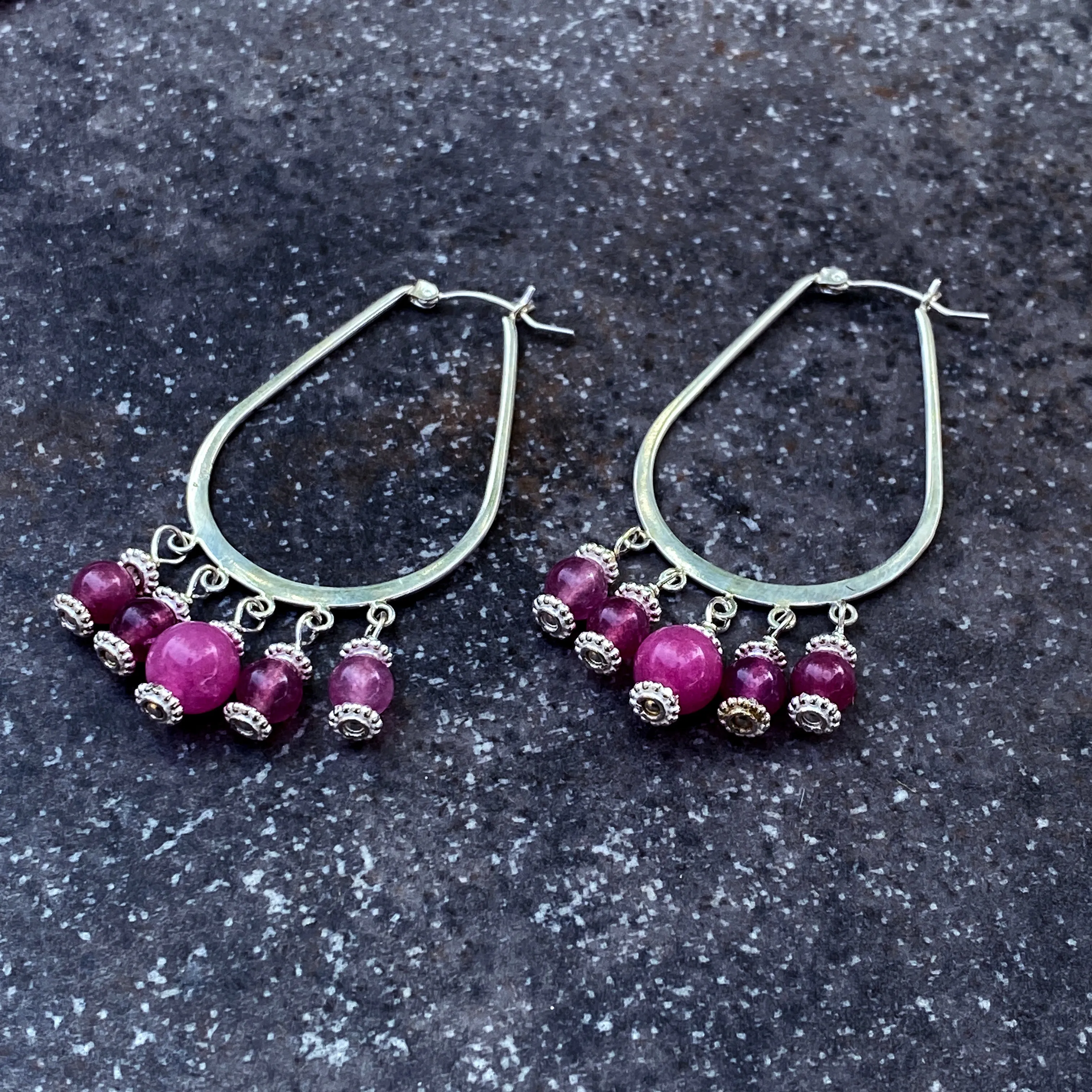 Pink Tourmaline Sterling Silver Hoop Earrings