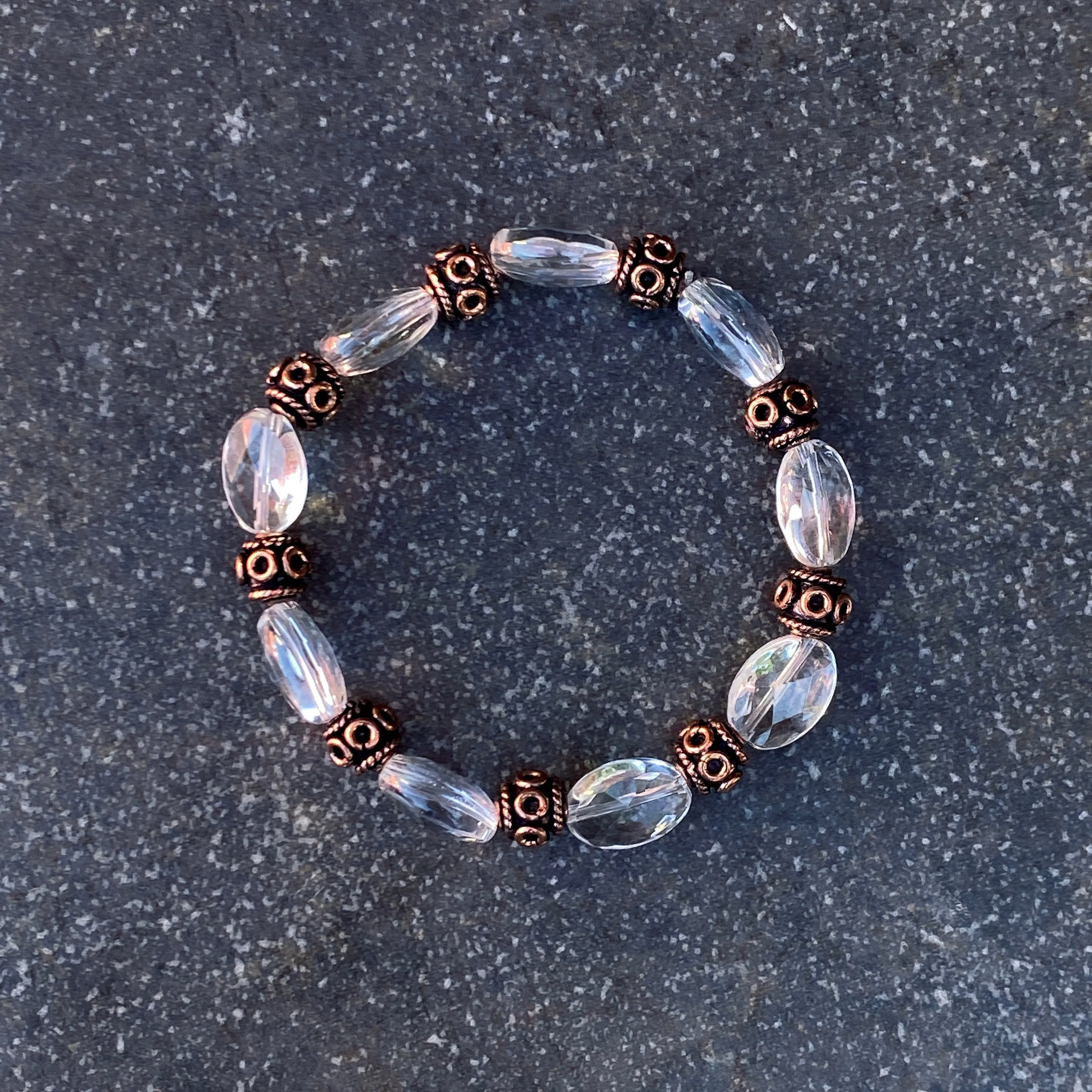 Quartz and Copper Beaded Stretch Bracelet