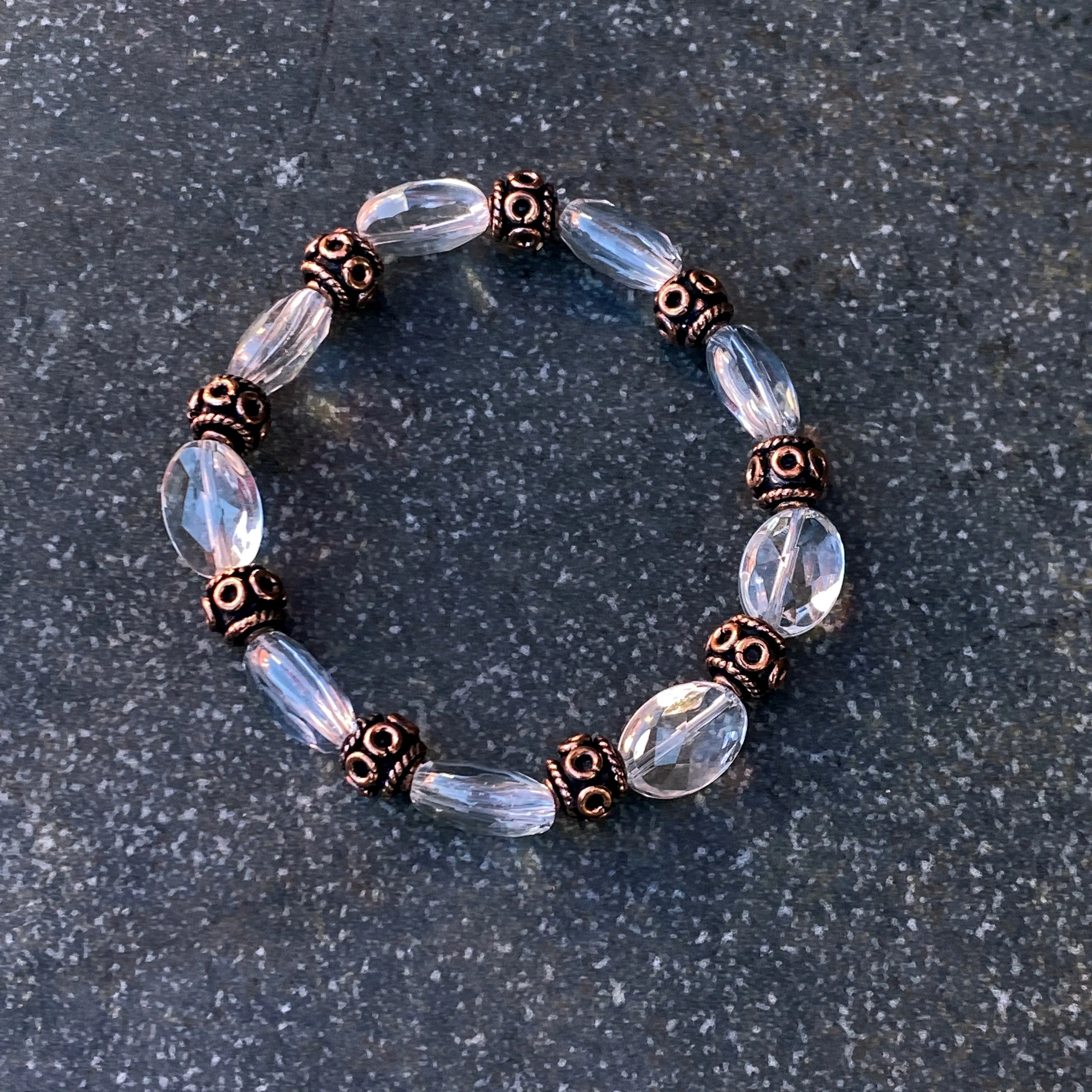 Quartz and Copper Beaded Stretch Bracelet