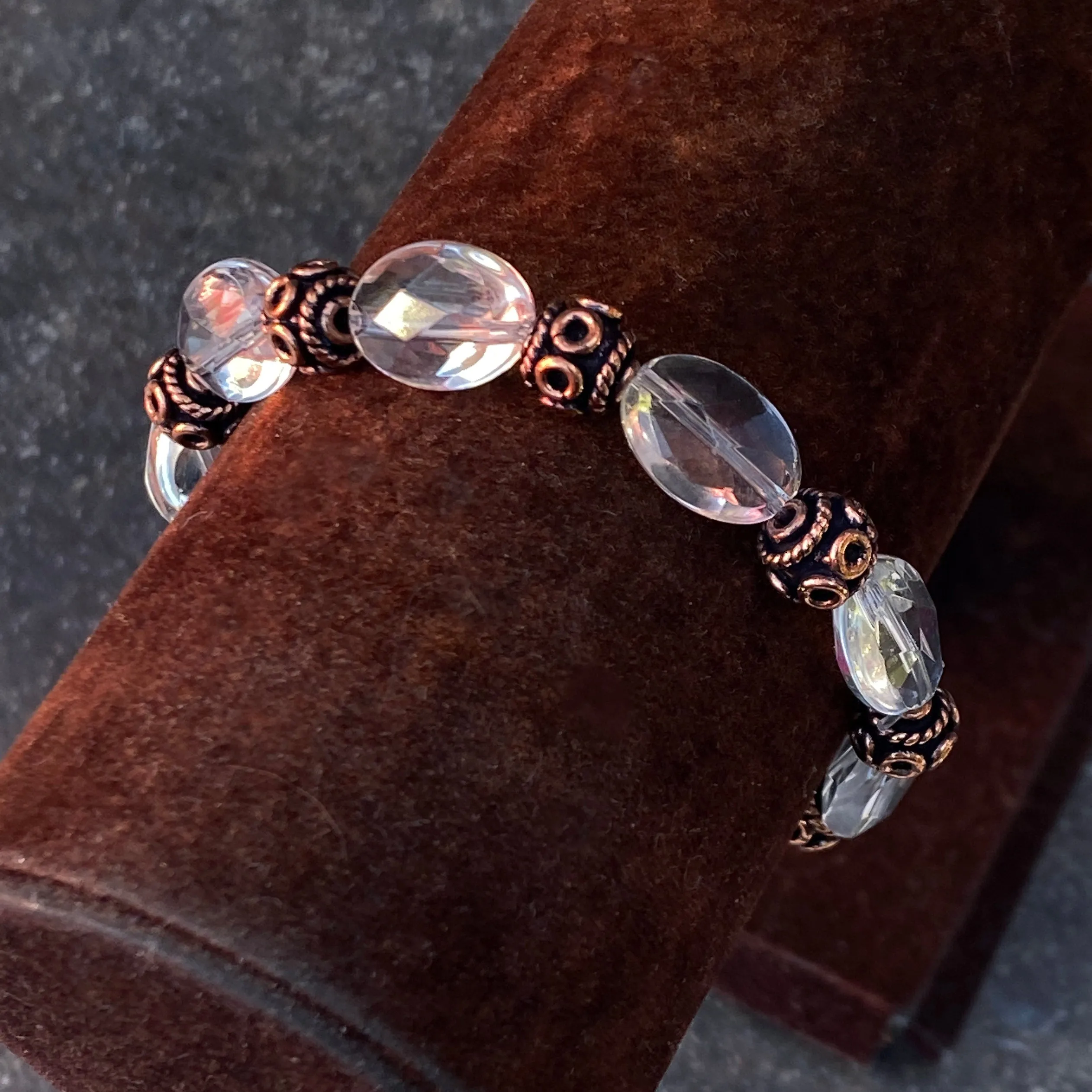 Quartz and Copper Beaded Stretch Bracelet