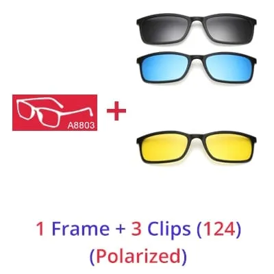 Ralferty Polarized Sunglasses Men Women 5 In 1 Magnetic Clip On Glasses TR90 Optical Prescription Eyeglass Frames Magnet Clips