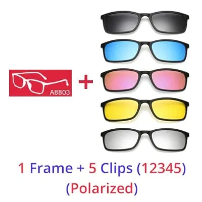 Ralferty Polarized Sunglasses Men Women 5 In 1 Magnetic Clip On Glasses TR90 Optical Prescription Eyeglass Frames Magnet Clips