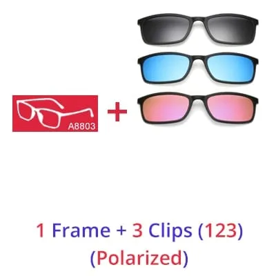 Ralferty Polarized Sunglasses Men Women 5 In 1 Magnetic Clip On Glasses TR90 Optical Prescription Eyeglass Frames Magnet Clips