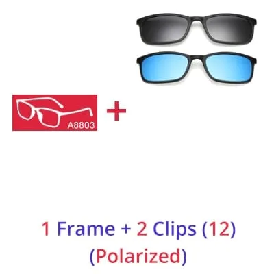 Ralferty Polarized Sunglasses Men Women 5 In 1 Magnetic Clip On Glasses TR90 Optical Prescription Eyeglass Frames Magnet Clips