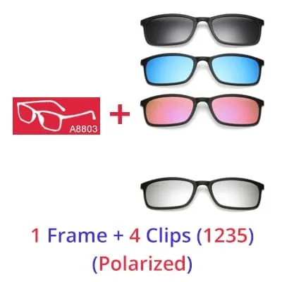 Ralferty Polarized Sunglasses Men Women 5 In 1 Magnetic Clip On Glasses TR90 Optical Prescription Eyeglass Frames Magnet Clips