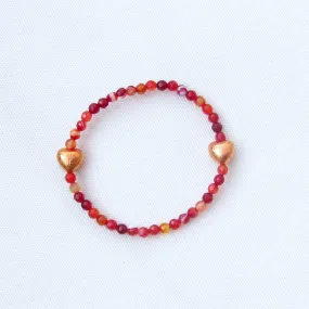 Red Banded Agate and Copper Gemstone Beaded Stretch Bracelet