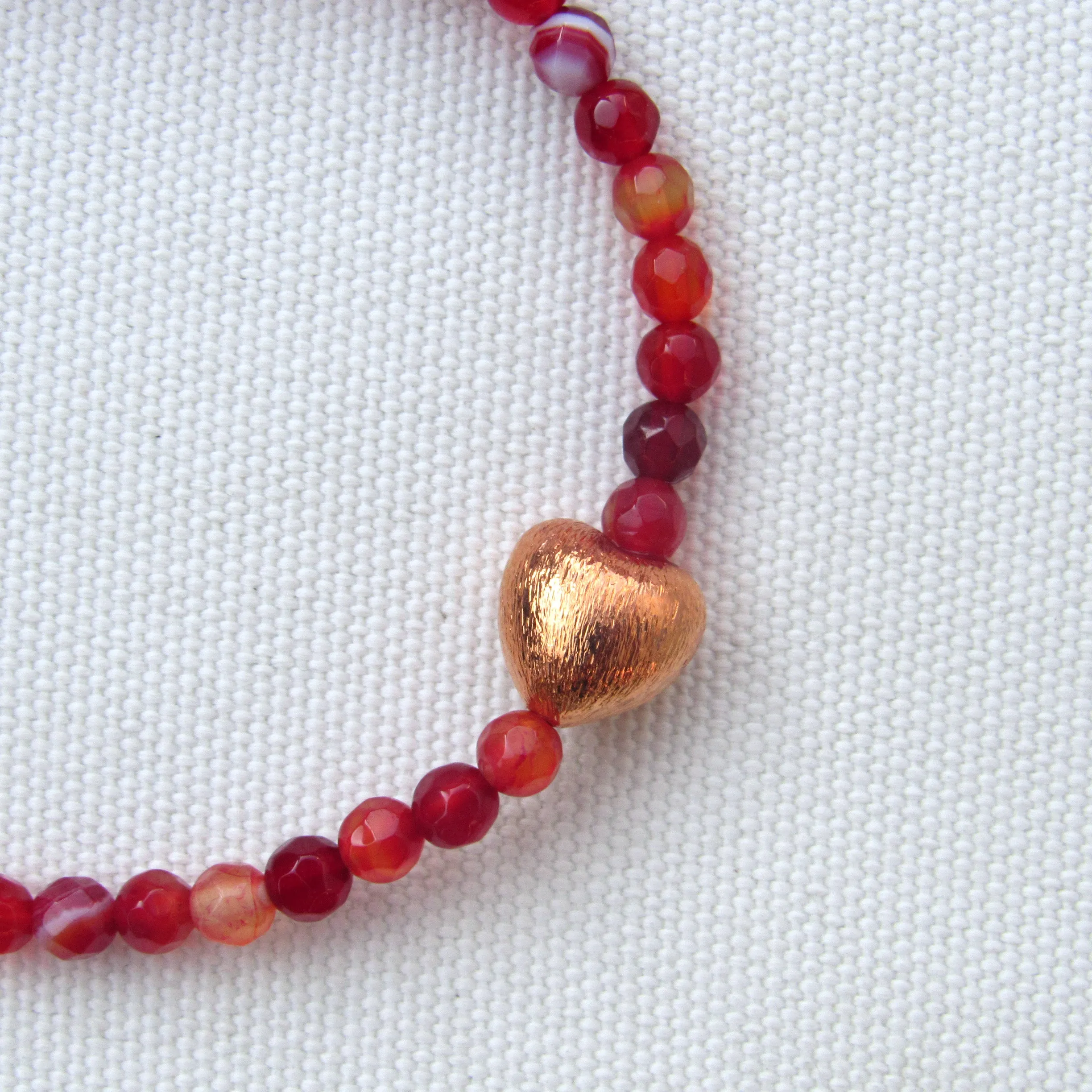 Red Banded Agate and Copper Gemstone Beaded Stretch Bracelet