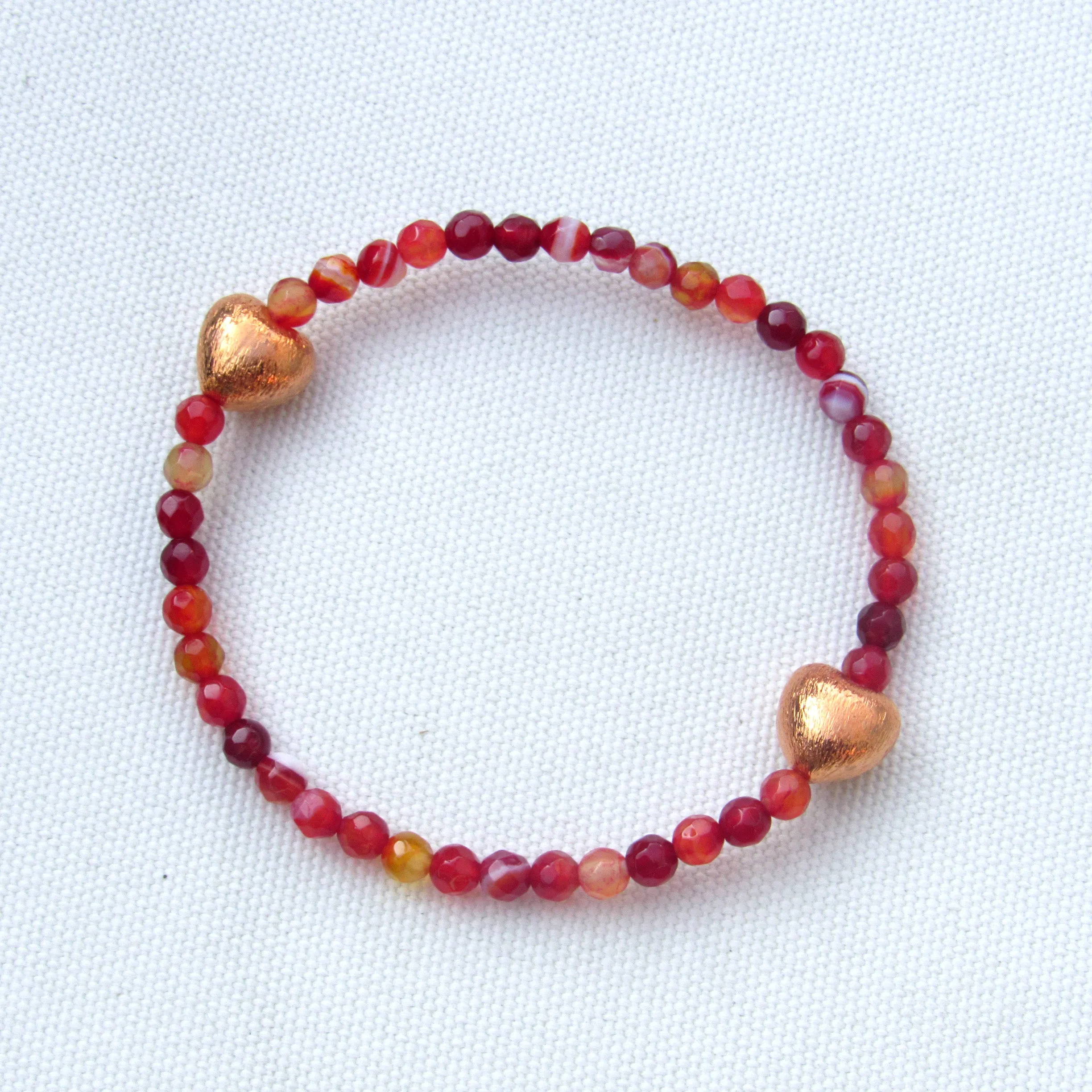 Red Banded Agate and Copper Gemstone Beaded Stretch Bracelet