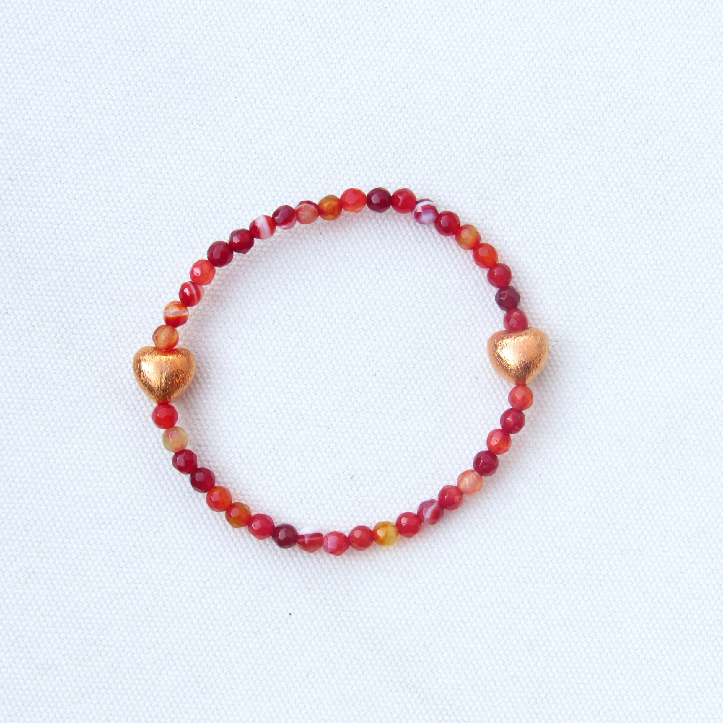 Red Banded Agate and Copper Gemstone Beaded Stretch Bracelet