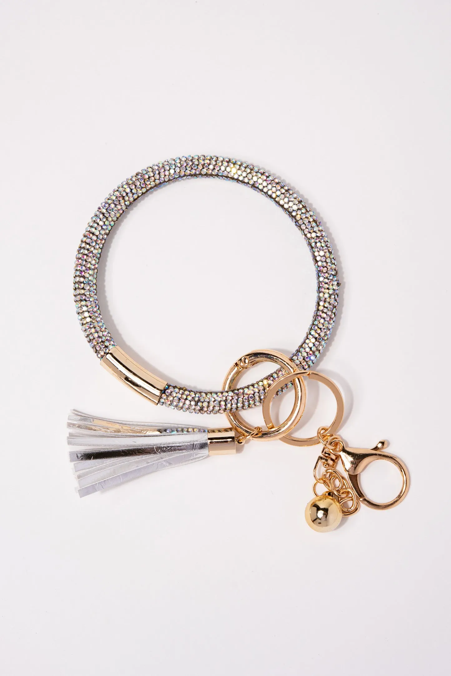 Rhinestone Wristlet Keyring Keychain with Tassel- Iridescent