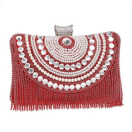 Rhinestones Tassel Clutch Diamonds Beaded Metal Evening Bags Chain Shoulder Messenger Purse Evening Bags For Wedding Bag