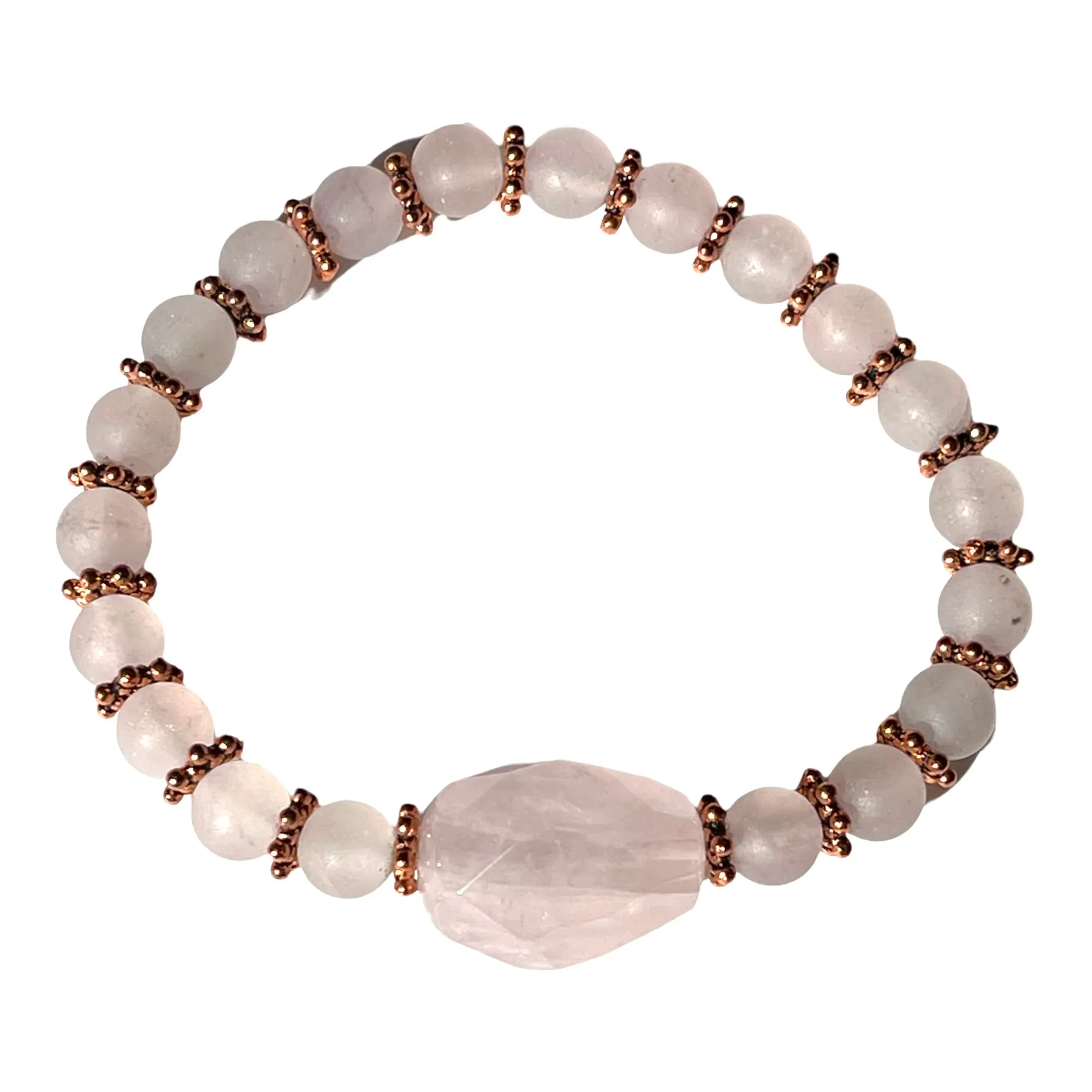 Rose Quartz and Copper Beaded Stretch Bracelet