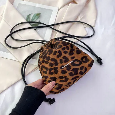 Small Nylon Drawstring Animal Print Crossbody Bag