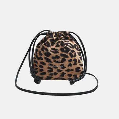 Small Nylon Drawstring Animal Print Crossbody Bag