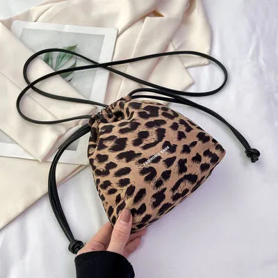 Small Nylon Drawstring Animal Print Crossbody Bag