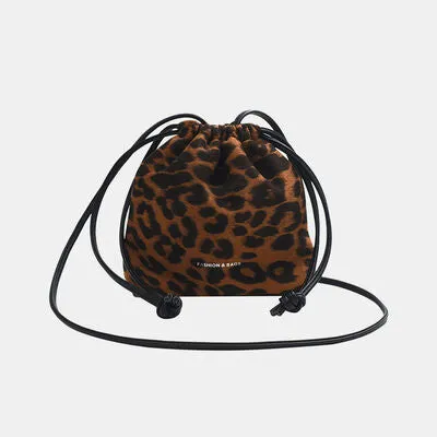 Small Nylon Drawstring Animal Print Crossbody Bag