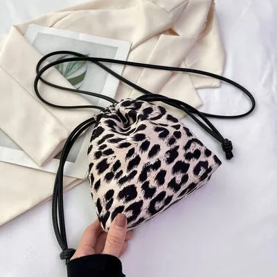 Small Nylon Drawstring Animal Print Crossbody Bag