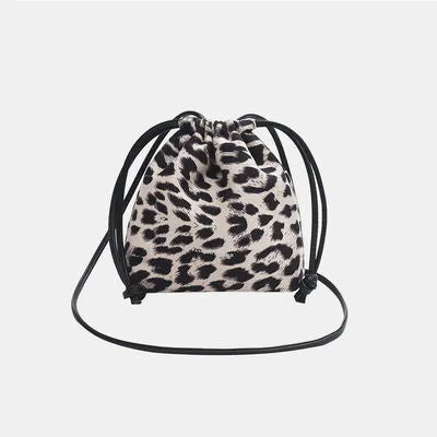 Small Nylon Drawstring Animal Print Crossbody Bag