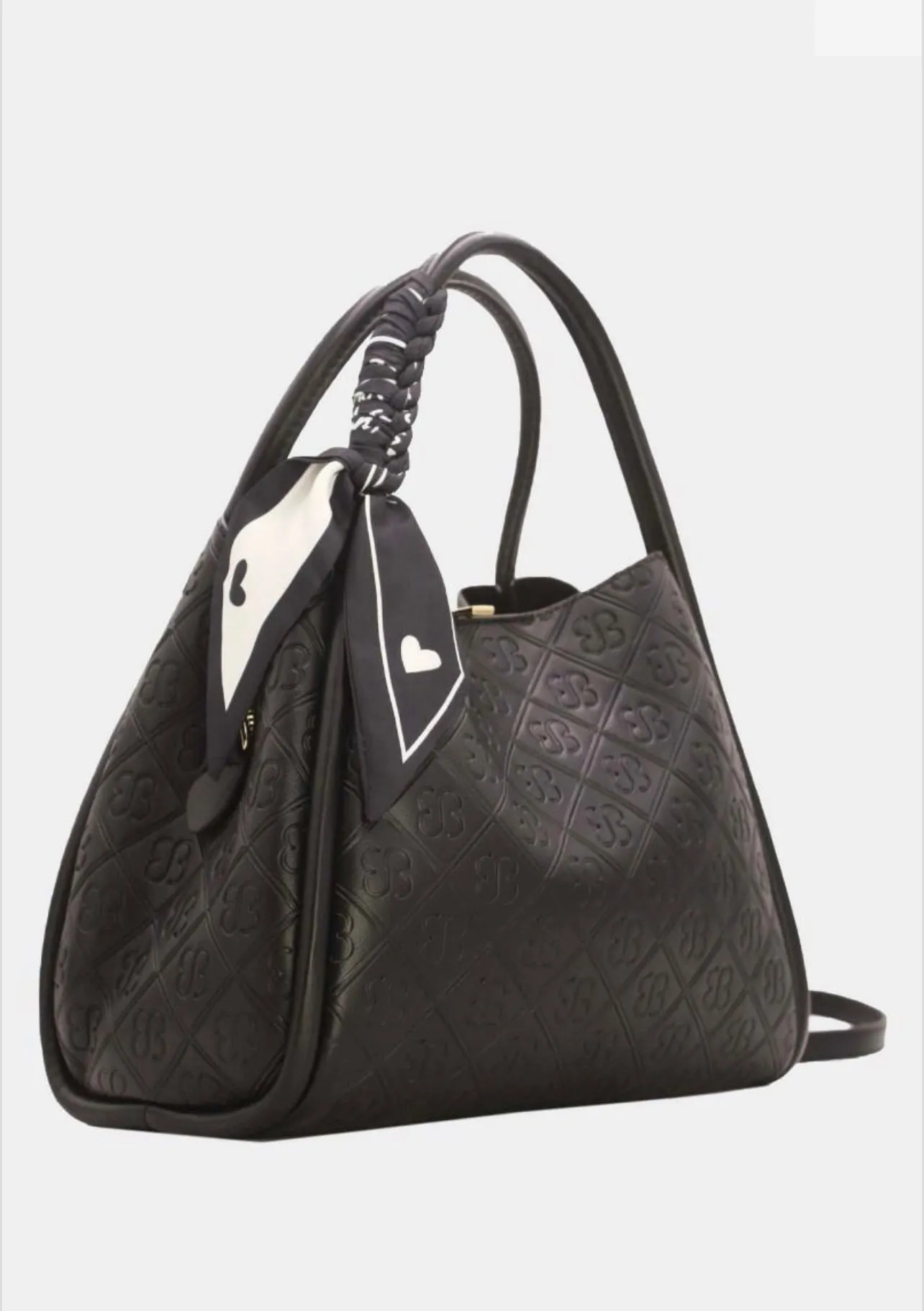 Sophie - Premium Black Bag with Embossed Logo and Scarf Handle