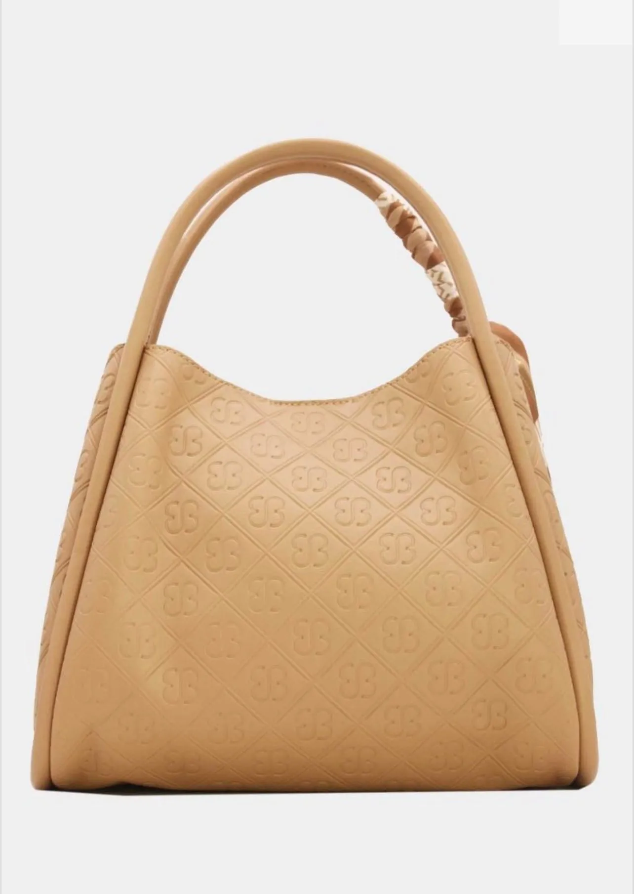 Sophie - Light Camel Embossed Logo Scarf Handle Bag