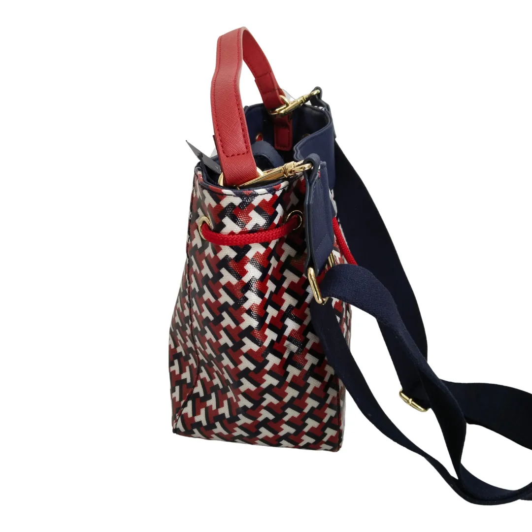 Tommy Hilfiger Red & Blue Printed Drawstring Crossbody Bag | Brand New |