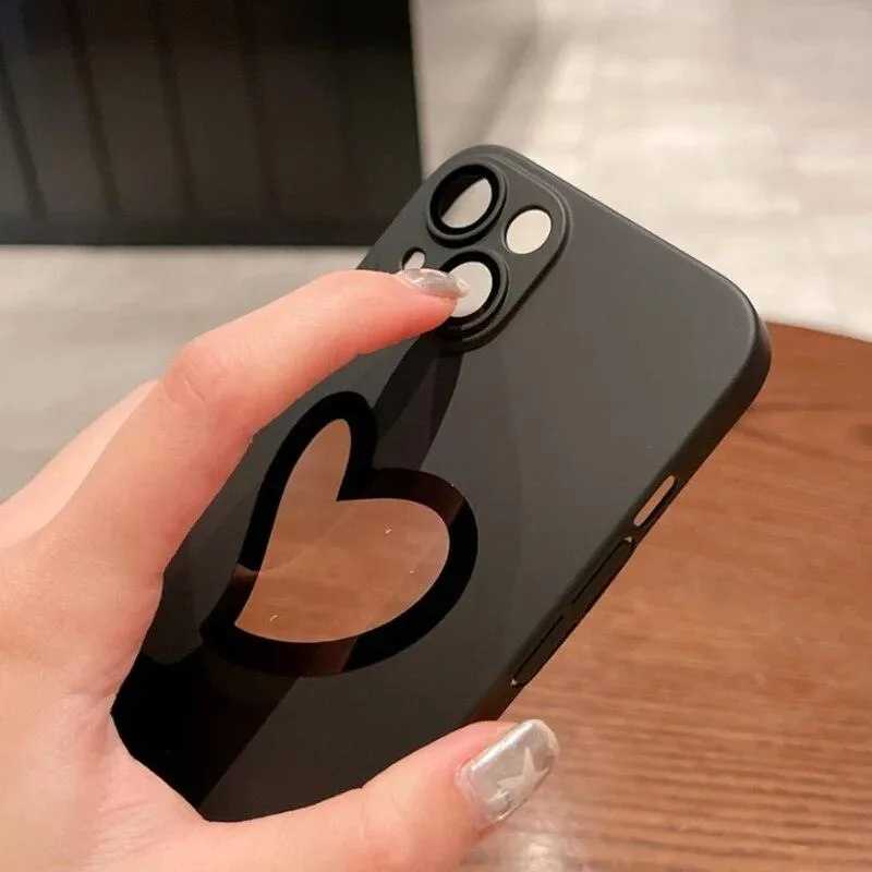 Ultra-Thin Cute Heart Hollow Phone Case for iPhone 14, 13, 12, 11 Pro Max, 14 Plus, and 11 with Matte Lens Film