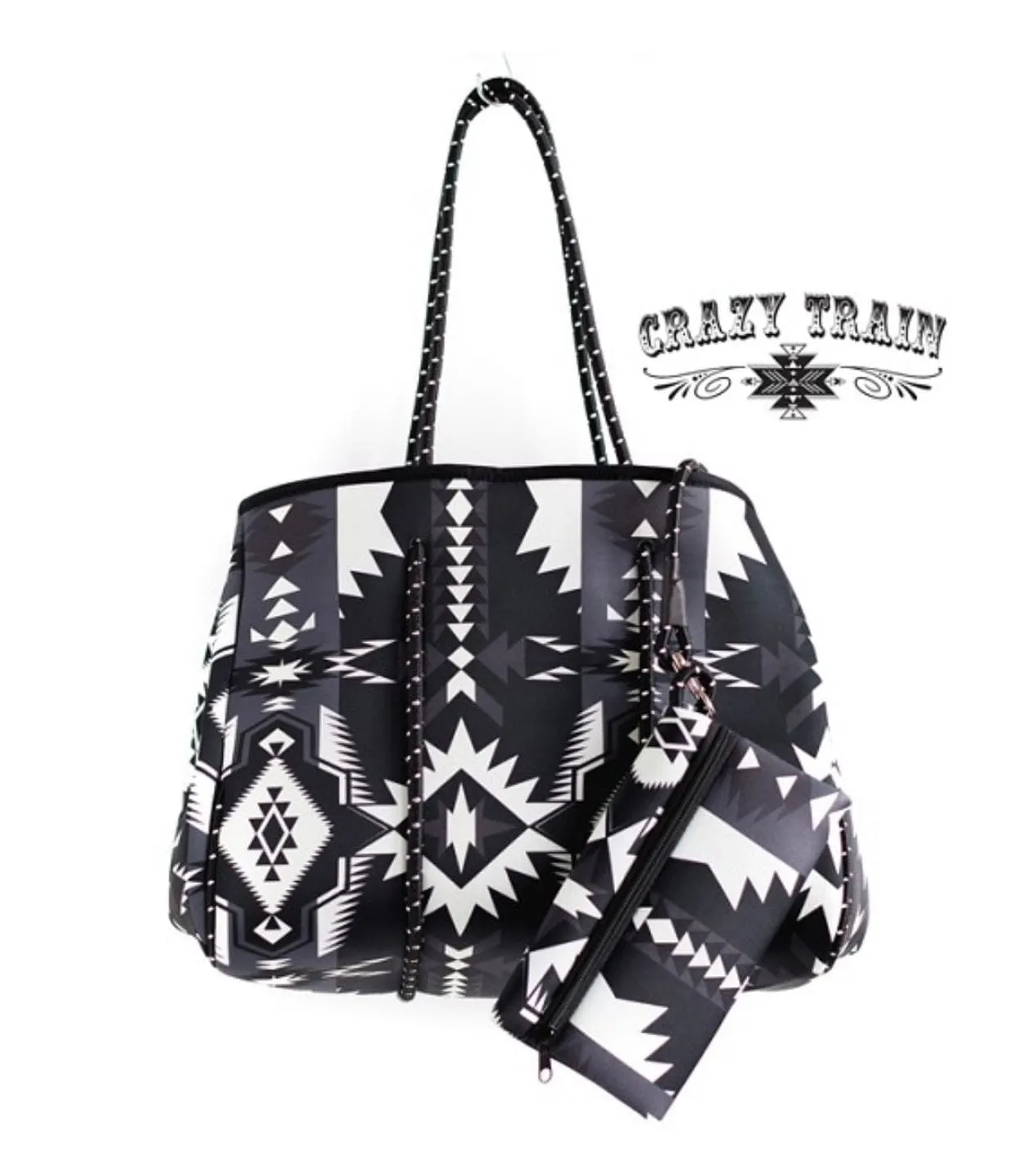 XL Black aztec TOTE & WRISTLET